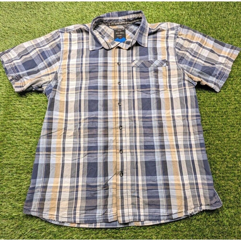 KAVU Men’s Sz XL Short Sleeve Plaid Pocket Shirt Blue